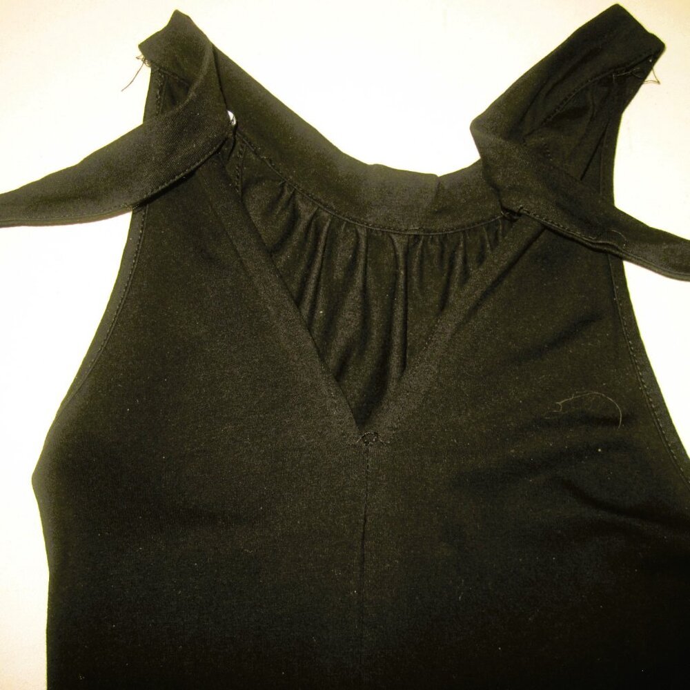 OUGES Women's Black/Beige Size S Neck/Strap Sleeveless Cotton Spandex Fit Flare